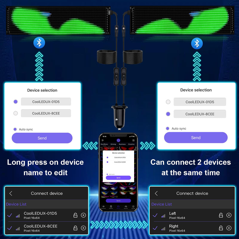 2Pcs Devil Eyes Light for Cars | LED Eyes for Truck Windshield | Flexible Scrolling Programmable LED Sign | Can Edit Text/Graffiti/Animations 15"x 4"/2Pcs