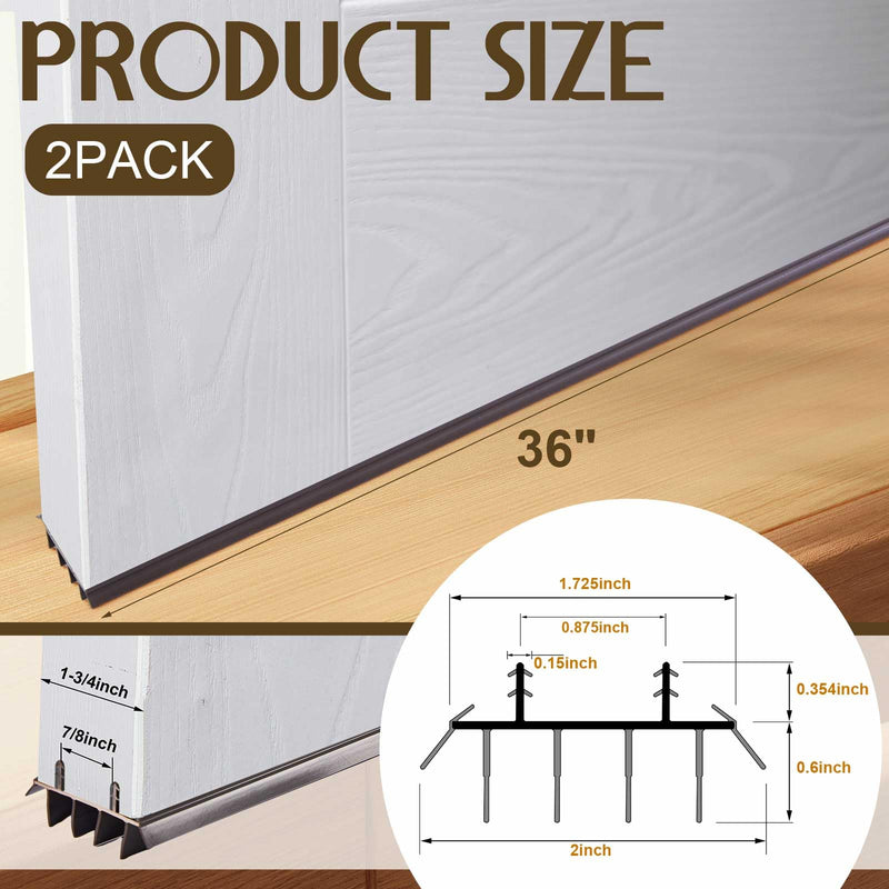 Pushglossy 2 Pcs Door Bottom 36" Long 1 3/4" Wide Replacement Threshold Seal with Vinyl Fins Weatherstrip Draft Stopper for Interior Exterior Doors(Brown,Kerf Style) Brown Kerf Style Door Bottom