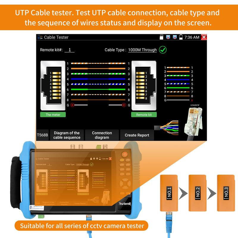 Rsrteng Network Cable Tester,Remote Kits NO.1 to NO.10 for RJ45,Cat5,Cat6, 5E,6E,Support Measure Length,Host/Test Box Fault Location,Short Circuit Test,Working with CCTV Camera Tester (NO.1 to 5) NO.1 to 5