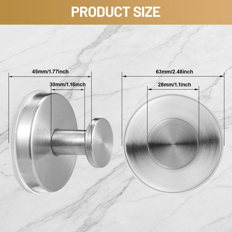 Large Suction Cup Hooks, Heavy Duty 15lb Holds Towel & Robe, No-Drill Shower Bathroom Hooks for Tile Wall Glass Mirror, Mounts on Smooth Non-Porous Surfaces (2 Pack, Brushed Nickel) 2