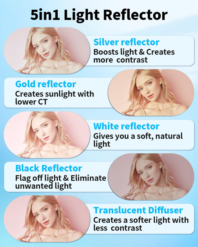 Skytex 32Inch/80CM 5in1 Portable Light Reflector with Bag,Silver/Gold/Translucent/White/Black Light Diffuser Studio Collapsible Reflectors Photography Accessories for Any Photography Situation