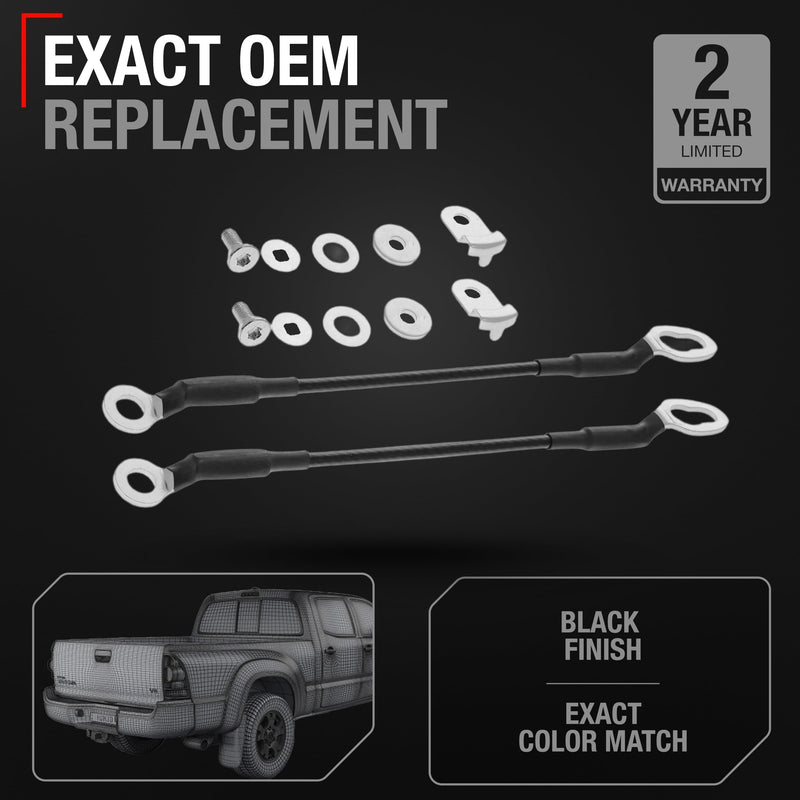 Tailgate Cable Replacement Set, Rear Left & Right Side - Compatible with 2005-2015 Toyota Tacoma - Tailgate Support Cable Straps, Metal 12 1/2" Long - OEM 65770-04070, 38545