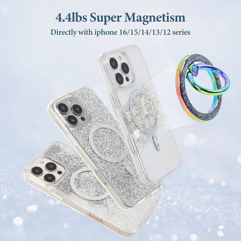 Magnetic Phone Ring for MagSafe Grip [Super Magnet] Stylish Twinkle Design Ring Holder Stand, Mag Safe Accessory for iPhone 17/16/15/14/13 Pro Max Plus, Colorful