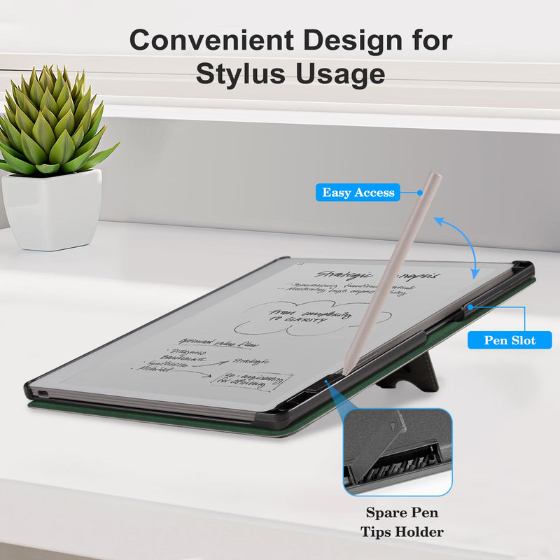 CoBak Stand Case for Remarkable Paper Pure 2026 10.3" with Hand Strap | Lightweight and Hard Back Shell Protective Book Folio Cover with 2 Kickstand Stand Angles, and Pen Holder Features, Emerald Emerald with Stand For reMarkable Paper Pure(2026)