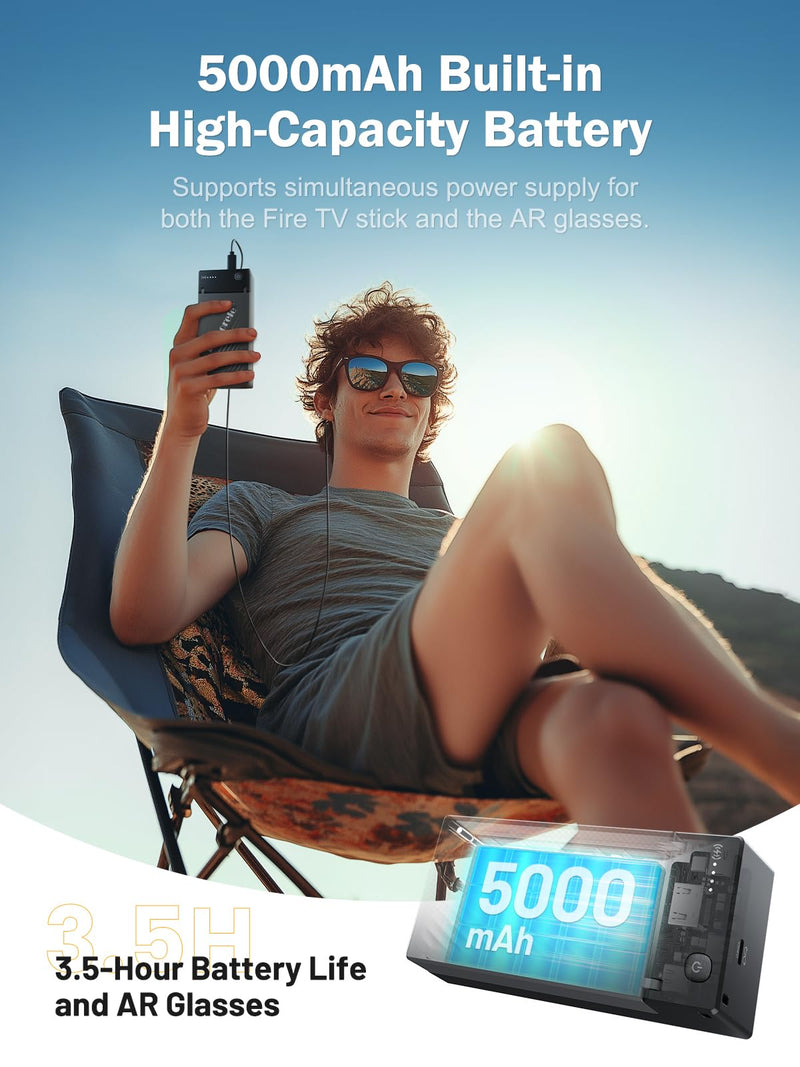 Lemorele Built-in 5000mAh Battery HDMI to USB-C Adapter for AR Glasses | Supports 4K60Hz output, feeds Fire TV Stick & AR glasses at once, fits Xreal Air, Rokid & USB-C monitors w/one-key control