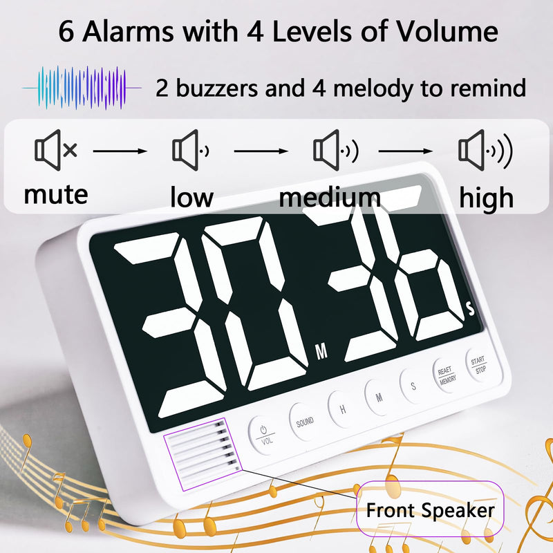 Digital Kitchen Timer with 7.1” Extra Large Display, Rechargeable Magnetic LED Countdown/Up Memory Timer with 6 Alarms & 4 Volume Levels for Cooking, Classroom, Office, Home Gym (Black) Black
