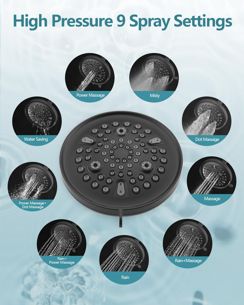 9-Setting Shower Faucet Trim Kit Compatible with Moen Fit Chateau Valve, Pull-on Push-Off Design Knob Handle, Matte Black Without Tub Spout