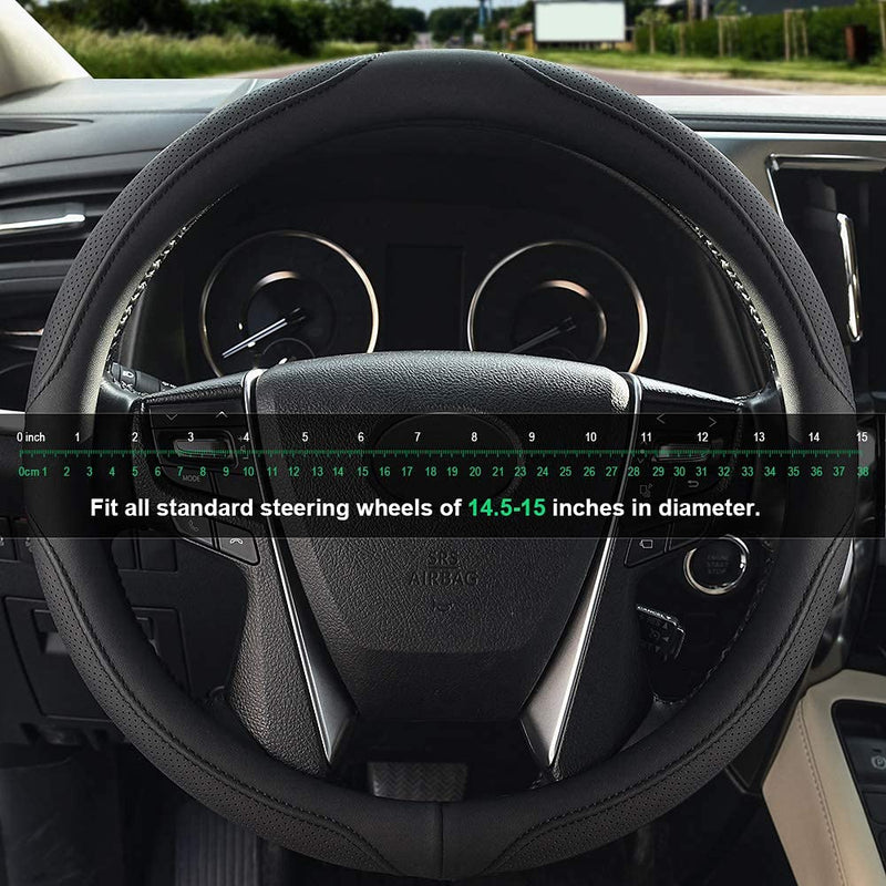Xizopucy Car Steering Wheel Cover,14.5-15 Inch Black Universal Microfiber Leather Covers Breathable Anti-Slip Odorless Steering Wheels Accessories for Men Women Standard size[14 1/2''-15'']