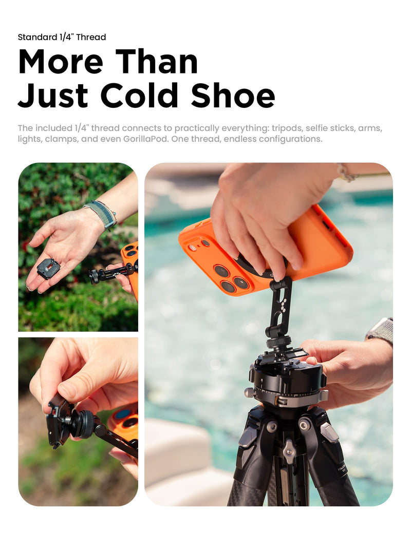 Joby Magnetic Cold Shoe Phone Mount with 1/4" Thread, 240° Adjustable Magnetic Phone Holder for iPhone, Over 12N Strong Magnet, Metal Build, Fits DSLR Camera Rig Vlog Video Recording