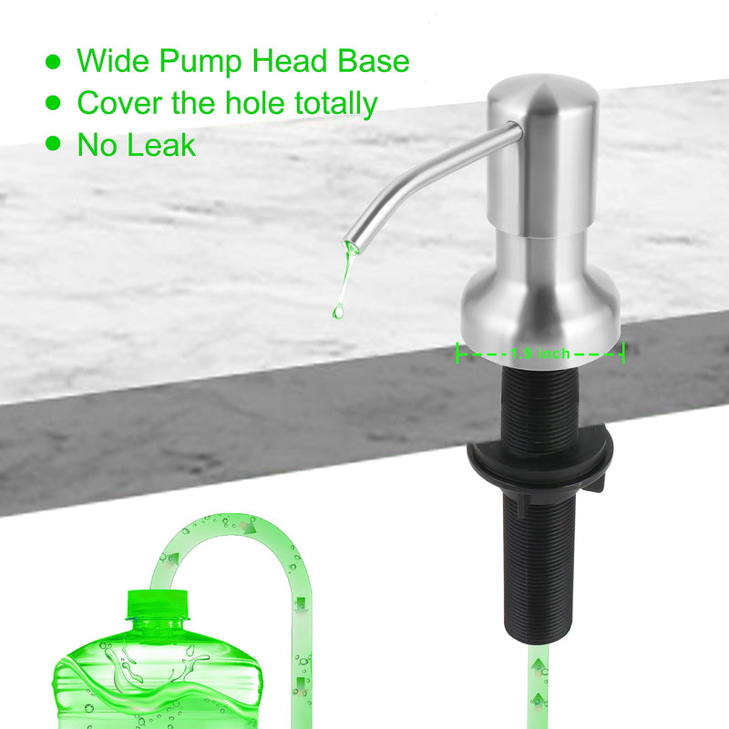 Soap Dispenser for Kitchen Sink, Sink Soap Dispenser with Longer Threaded Shaft Shank, 47" Extension Tube Connects Directly to Dish Soap Container, Wider Pump Head Base （Brushed Nickel） Brushed Nickel