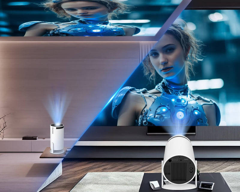 HY300PRO Mini Projector with Wifi and Bluetooth, 4K Support 200ANSI Smart Portable Projector, Auto Keystone, 180 Degree Rotation, Android 11 for Outdoor, Bedroom, Movie, game & business Manual Focus
