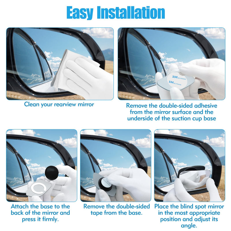 Blind Spot Mirror, HD Glass Frameless Convex Side Blindspot Mirror for Car, Car Accessories, Side Mirror Blindspot Mirrors with Adjustable Stick for SUV and Trucks