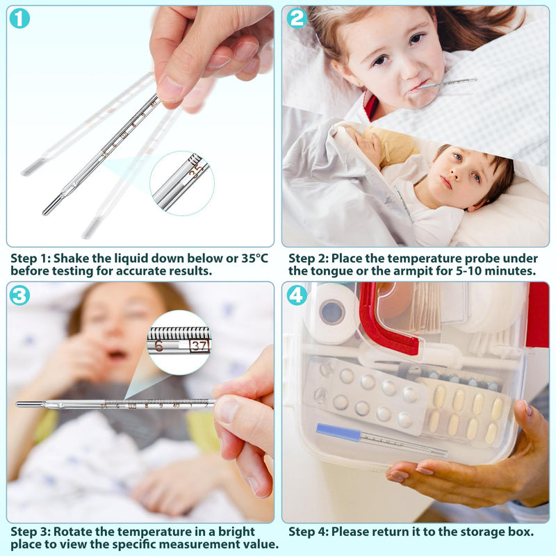 MAGICLULU 2Pcs Glass Temperature for Adults, Single Scale ℃ Oral Underarm Temperature with Protective Case Accurate Measurement Fast Reading for Kids Elders Family Clinic Basal Fever Indicator