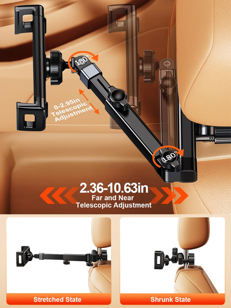 Headrest Tablet Holder, Car Headrest Tablet Stand, Extension Arm Car Back Seat Mount Tablet Holder for Kids, Compitible with 4.7-12.9" Tablet iPad Pro, Air, Mini, Galaxy, Fire