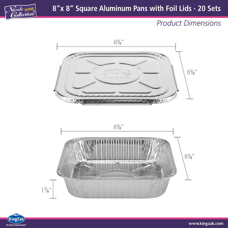 8x8 Aluminum Pans With Lids (20 Pack) 8 Inch Foil Pans With Covers - Cake Pans - Aluminum Square Pans With Lids - Disposable Food container - great For Cake Baking, Cooking, Freezing, Prepping Food Pans W/ Lids 20 Pack