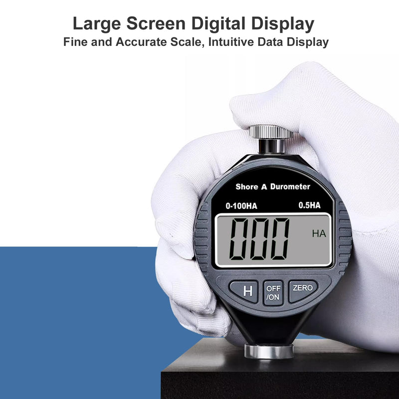 Hardness Tester, Durometer Shore Type A 0-100HA, Digital Durometer 0.1HA Resolution, with Large LCD Display for Rubber, Plastic, Tire, Leather, Wax
