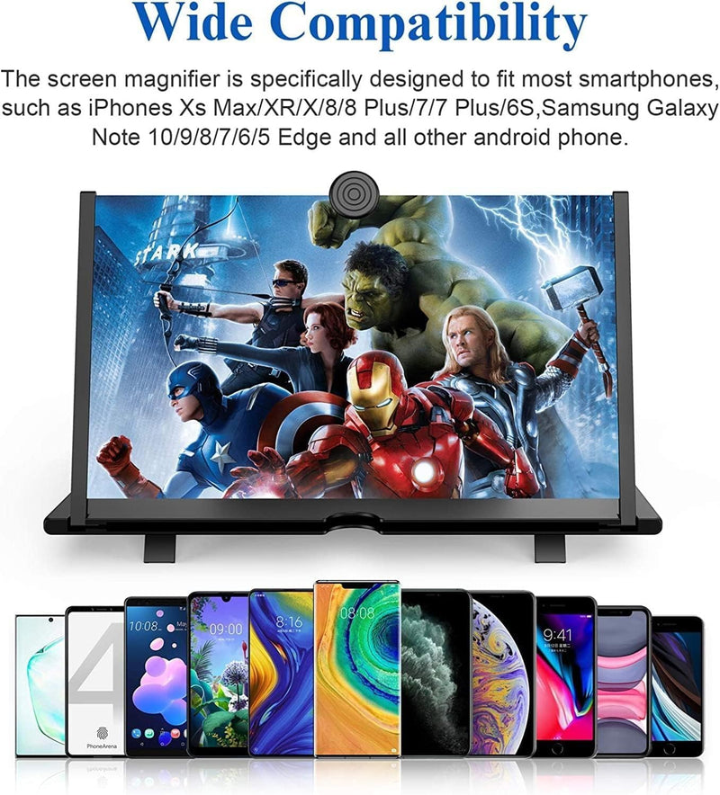 18" Screen Magnifier for Cell Phone – 3D HD Magnifing Screen Enlarger Projector for Movies Videos and Gaming – Foldable Mobile Phone Stand Holder with Screen Amplifier Black-RED-18‘’