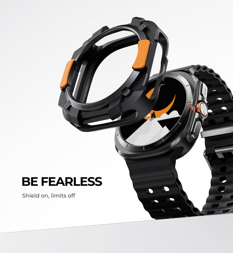 DEXNOR Case for Samsung Galaxy Watch Ultra 47mm 2025/2024, Durable Shockproof TPU Bumper Cover for Outdoor Adventure，Black Orange black-orange