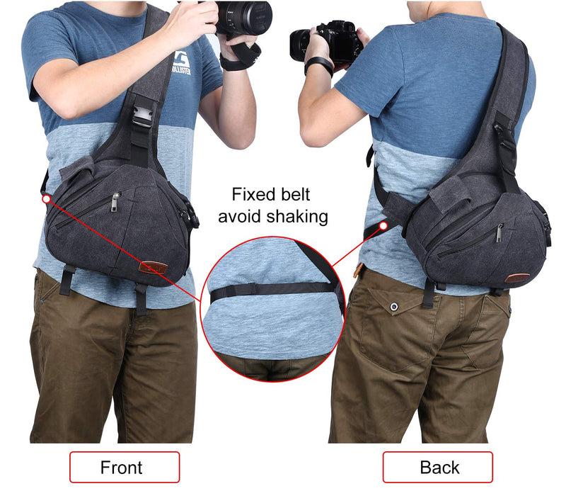 S-ZONE Canvas Camera Sling Bag Backpack Crossbody Case with Tripod Holder Dark Gray