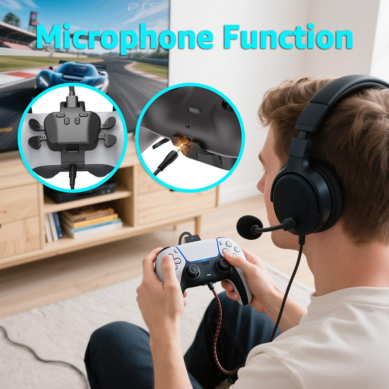 Akalyptra Back Paddles Attachment for PS-5 Controller with Microphone Function, Wired Plug & Play with 4 Programmable Back Buttons, Support Turbo/ Remap/Combo/Controller Button Swap Functions, Compatible with PS-5 Console/PC/MAC(Black, 7.2FT) Black