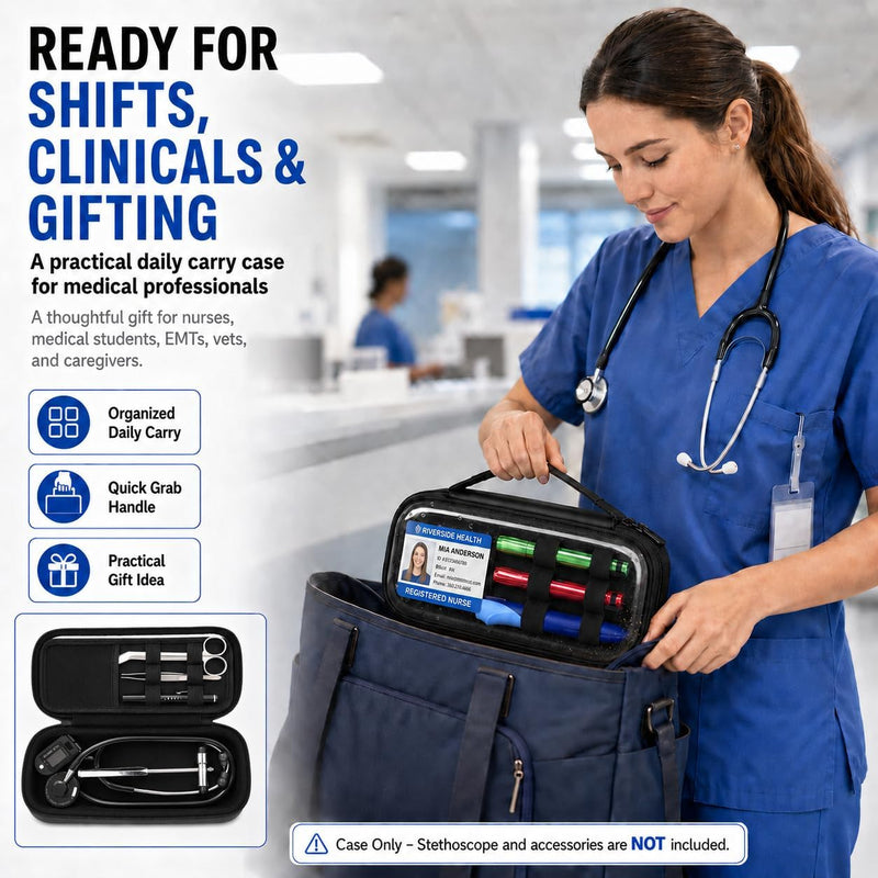 Stethoscope Case Compatible with 3M Littmann Classic III/Lightweight II S.E/Cardiology IV Diagnostic/for MDF Hard Shell Holder with Clear ID Window for Nurses EMTs Doctor Medical Students Black