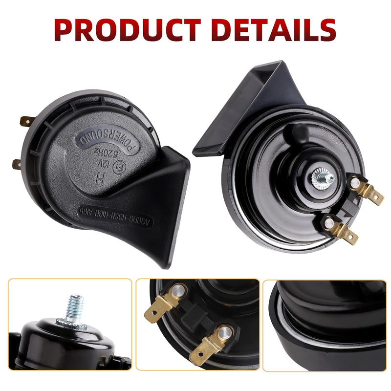 Car Horns 12v 130dB Supe Loud [2 pack]kit -Truck Train Horn-Waterproof-Tweeter/Bass,High Low Tone General Accessories, Electric Snails for Cars, Motorcycles, SUVs, Electric Cars(Universal replacement) Universal version