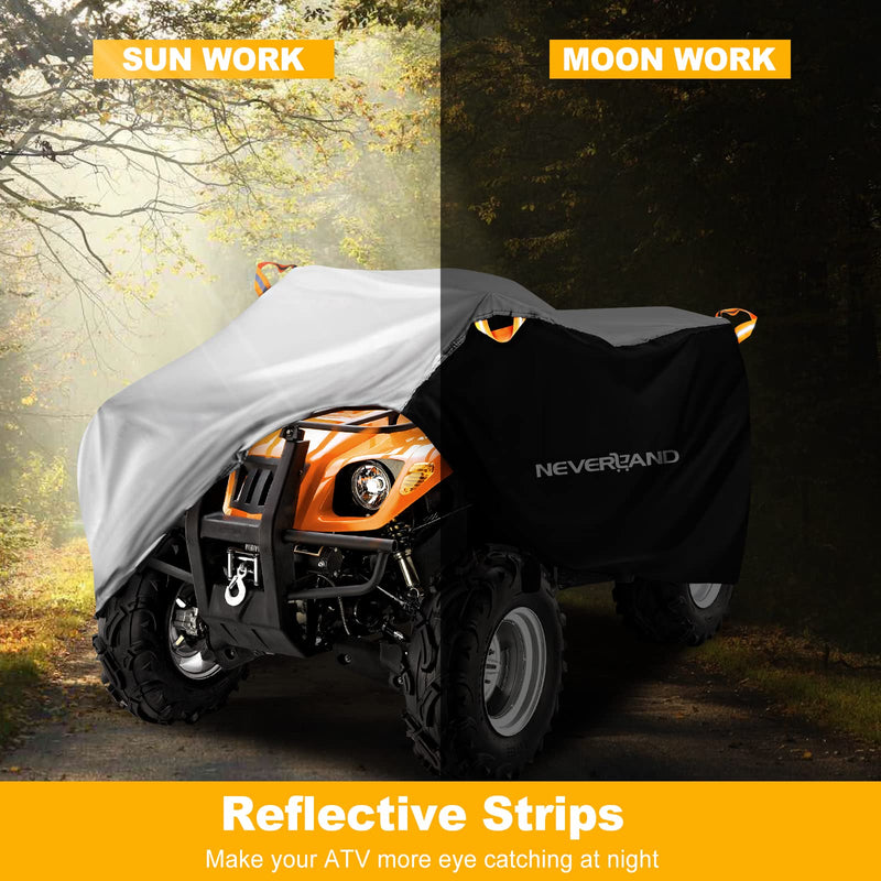 NEVERLAND Waterproof ATV Cover, Outdoor Heavy Duty Quad Cover Tear-Resistant 4 Wheeler Covers All Weather UV Protection for Polaris Sportsman Yamaha Honda Quad Bike (Silver & Black, XL) Silver & Black XL-82.7''L x 47.2''W x 45.2''H