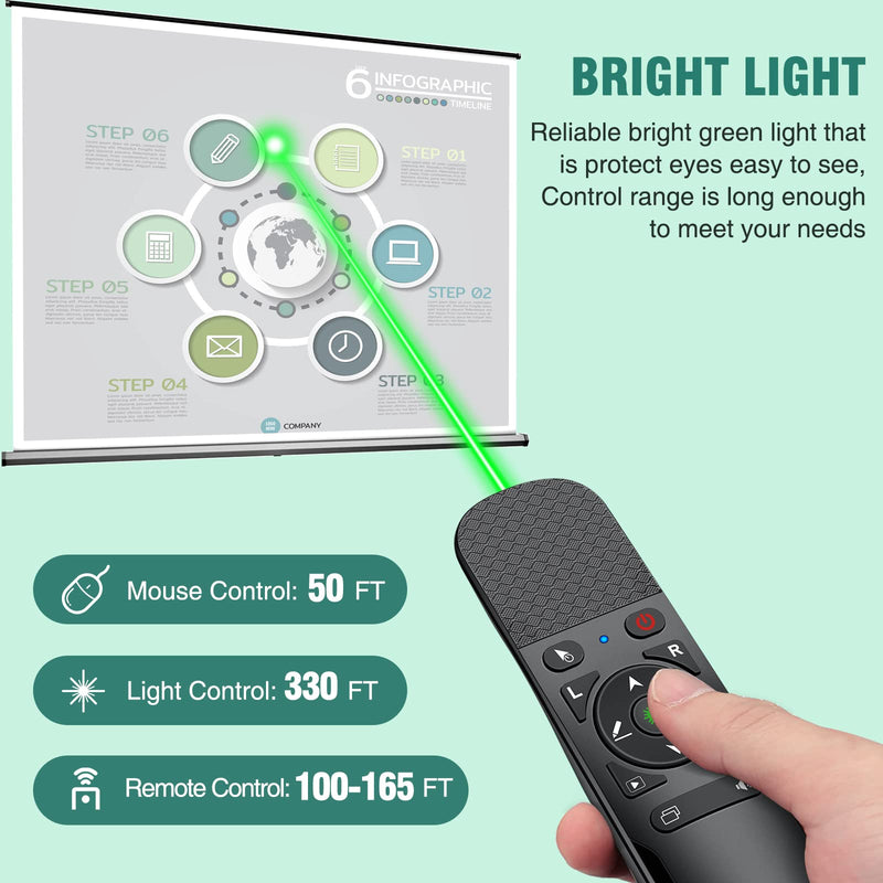 Presentation Clicker Green Laser Pointer with Air Mouse Function, Wireless Presenter Clicker RF 2.4GHz USB Presenter Control PowerPoint Presentation Clicker for Mac, Laptop, Computer Green Light / with Air Mouse