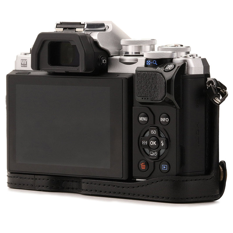 MegaGear MG1350 Ever Ready Leather Camera Half Case compatible with Olympus OM-D E-M10 Mark III - Black