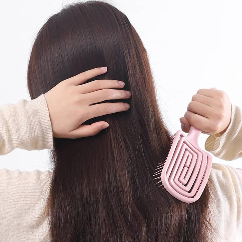 2 Pieces Detangle Hair Brush Hairbrushes For Women Hollow Back Panel, Hanging Handle Suitable For Long, Curly, Dry And Wet Hair (Pink + Purple)