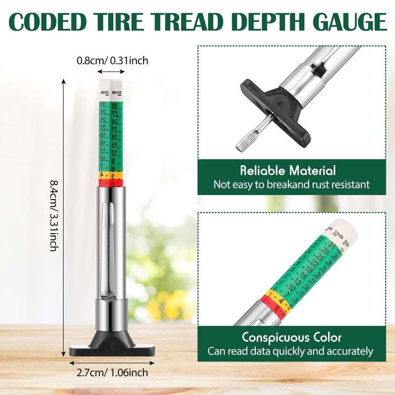 Tire Tread Depth Gauge Brake Lining Gauge Set Color Coded Tire Brake Lining Thickness Automotive Pad Measure Ruler Tool(30 Pcs) 30