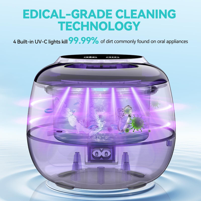 Ultrasonic Denture Retainer Cleaner Machine - 45kHz Retainer Cleaner Machine with 200ML Dental Cleaning Pod, 4 Modes Ultrasonic Cleaner for Denture, Mouth Guard, Aligner, Braces, Toothbrush, Jewelry White