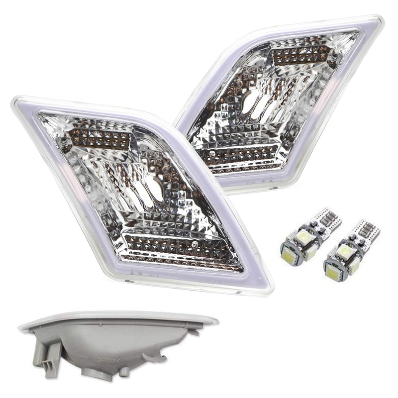 iJDMTOY Euro Clear Lens Front Side Marker Lights w/White LED Replacement Bulbs Compatible With 2008-11 Mercedes Pre-LCI W204 C250 C300 C350 & 2008-2013 C63 AMG, Replace OEM Amber Sidemarker Lamps Clear Lens White LED