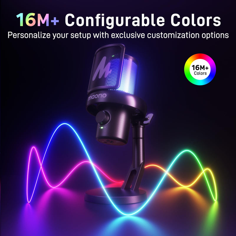 MAONO Wireless Gaming Microphone for PC, Condenser USB Mic with Software AI Voice Change,3-Level Noise Cancellation,Custom RGB, for Streaming Recording Podcast PS5 PS4 Twitch YouTube (DM40 Pro-Black) DM40 Pro AI Mic DM40Pro Black