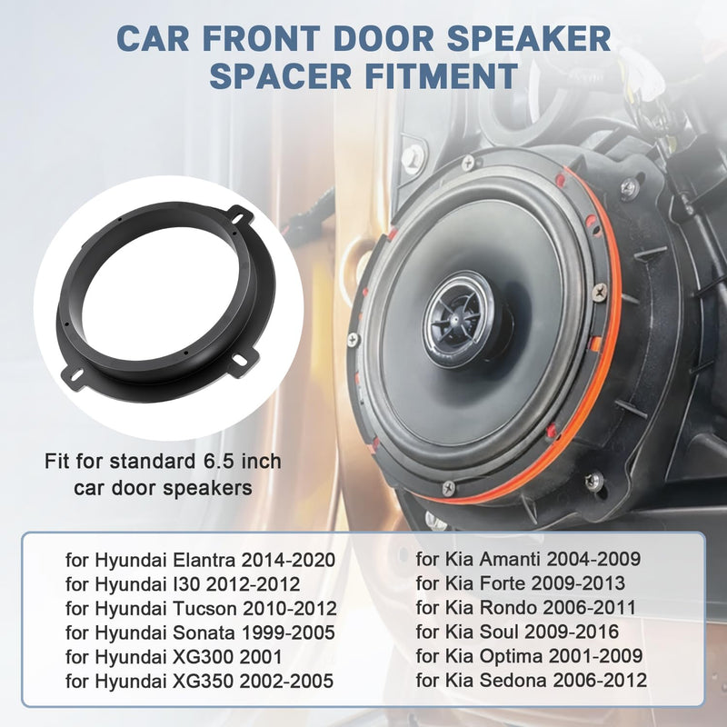 6.5 Front Door Speaker Adapter for Hyundai Kia | Solid Plastic Speaker Spacer Mount Ring Brackets Compatible with Hyundai Elantra Sonata, Kia Forte Soul Optima Sedona