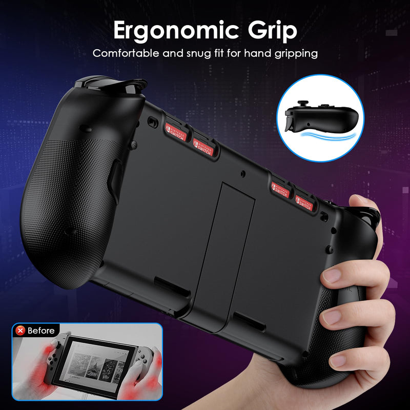 Moonag Switch Controllers Compatible with Nintendo Switch/OLED, Hall Effect One-Piece Controllers with 6-Axis Gyro, Motion Control, Wake-up, Dual Vibration, Turbo, 1000mAh Battery, Black