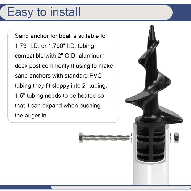 2 Pack Dock Sand Auger for PVC Tubing Sandbar Anchor Securing Your Boat with Ease Fits 1.730" I.D. or 1.790" I.D PVC,Replace Sand Dock Auger Boat Anchor(with 2 Screws)