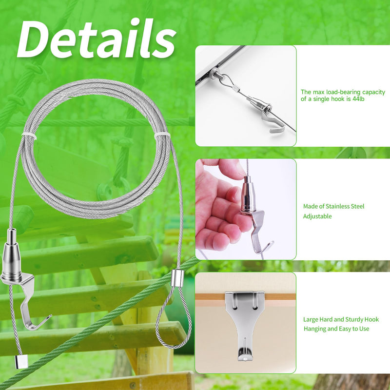 Adjustable Picture Hanging Wire Kit Picture Rail Hanging System Sturdy Gallery Display Rail Rope with Hooks for Exhibition Art Gallery Frames Display (3.28 FT, 1 Hook, 20) 3.28 FT, 1 Hook