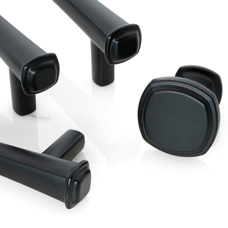 HESTIA HARDWARE 10 Pack Knobs for Cabinets and Drawers | Square Matte Black Cabinet Knobs and Kitchen Hardware for Cabinets | Vintage Drawer Knobs, Black Bathroom Hardware (Z20.10.D)