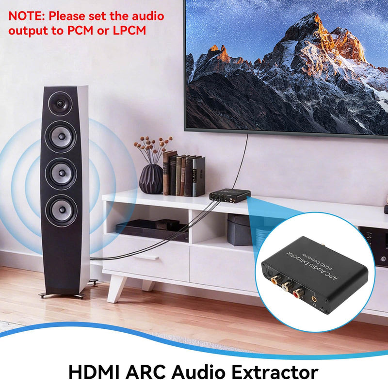 ARC Audio Extractor & DAC Converter, HD Output ARC Sound Extractor 192KHz Optical SPDIF 3.5mm Headphone Port Digital Analog Sound Converter for Home Cinema TV
