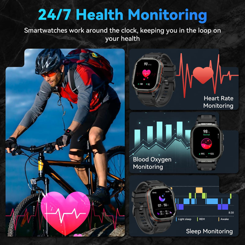 Smart Watch for Men Fitness Tracker: Military Make Answer Call Smart Watches for Men Digital Watches Waterproof Smartwatch Android Phone iPhone Samsung Compatible Running SpO2 Heart Rate Monitor Black