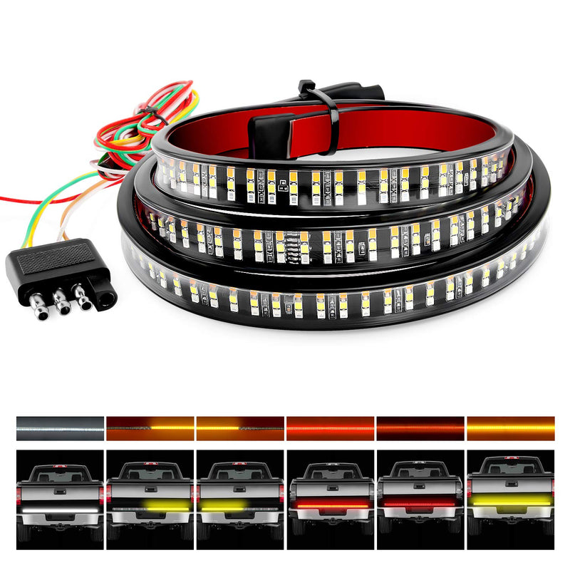 Nilight TR-04 Truck Tailgate Bar 60" Triple Row 504 LED Strip with Red Brake White Reverse Sequential Amber Turning Signals Strobe Lights，2 Years Warranty 60" Light Strip