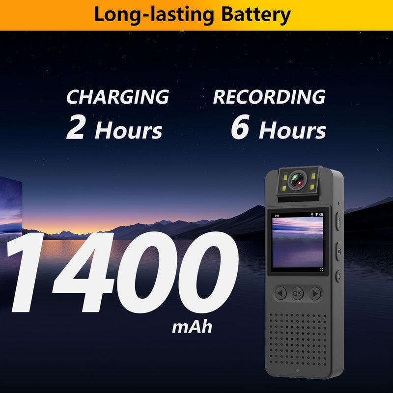 Body Camera with Audio and Video Recording: 64GB Body Cam WiFi Supports, 180° Rotating Lens, 1080P, Night Vision, 7Hr Battery Bodycam, Wearable Pocket Camera for Work, Travel, Pet Walking, Outdoor 64.0 GB