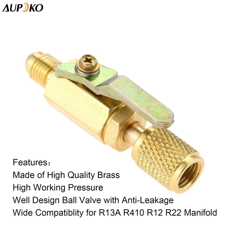 Air Conditioner Ball Valve 1/4" SAE Adapter, Straight Shut-Off Valve for HVAC A/C Automotive Service Tools, Fits for R134A R22 R12 R410A Refrigerant