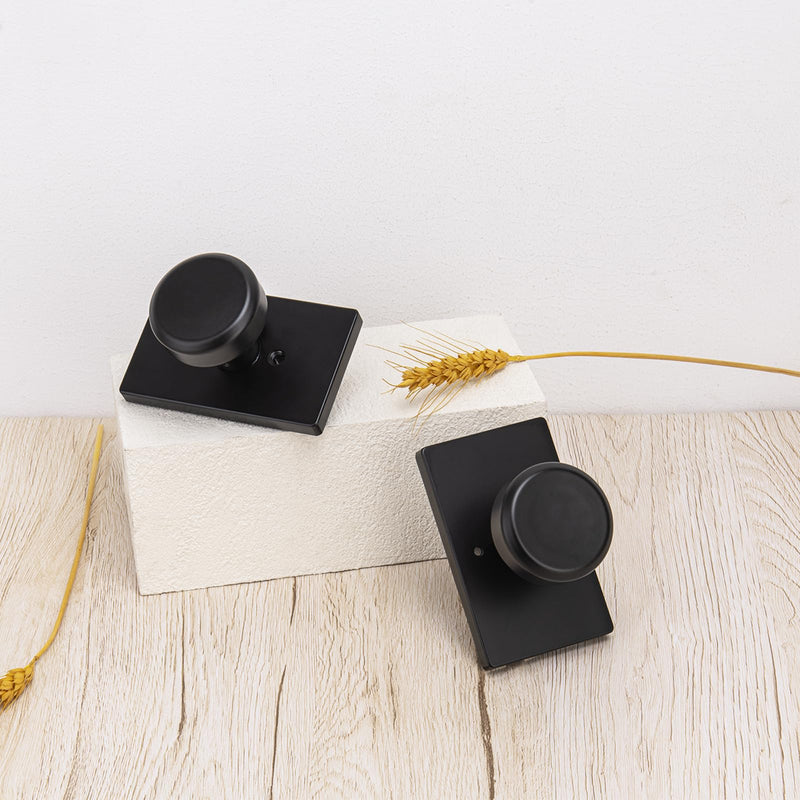 parro Black Door Knob Interior for Bath & Bedroom, Bathroom Door Knob with Push Lock, Privacy Interior Door Handle with Lock Matt Black