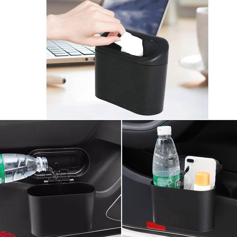 Car Trash Can Bin with Lid - 2 Packs Universal Vehicle Mini Leakproof Garbage Can Bin with 40pcs Trash Bags Car Organizers and Storage for Front Back Seat Accessories for Auto Office Home(Black) Black-2Pcs 1