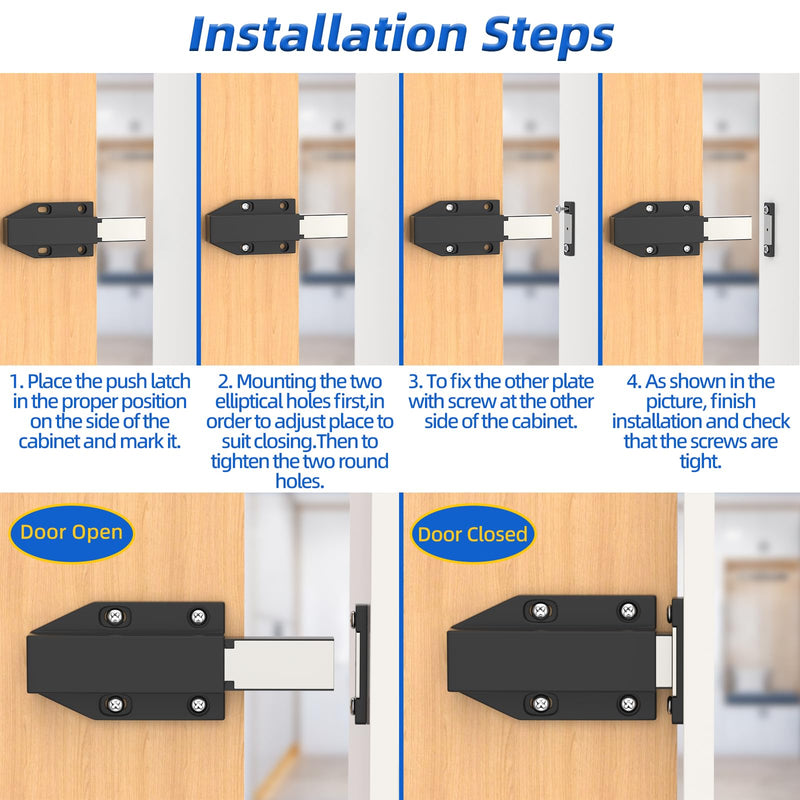 Push to Open Latches Jiayi Magnetic Push Open Catch Touch Latches for Cabinet Kitchen Drawer Closer Touch Release Open for RV Cupboard Door Damper, Large Push to Open Wardrobe Closure ((Black, 8 Pack) Black