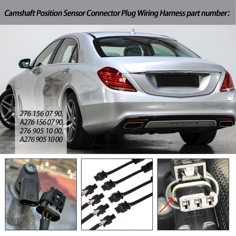 8PCS 3PIN & 2PIN Harness Extension Kit/Camshaft Position Sensor Connector Plug Wiring Harness Compatible with 2011-2020 Mercedes Benz 4.7L M278 Engine Vehicles 8