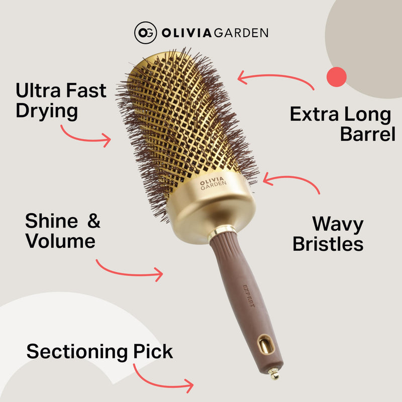 Olivia Garden Expert Blowout Speed – Ceramic Coated Round Brush with Extra Long Barrel for 25% Faster Blowouts Gold & Brown 65
