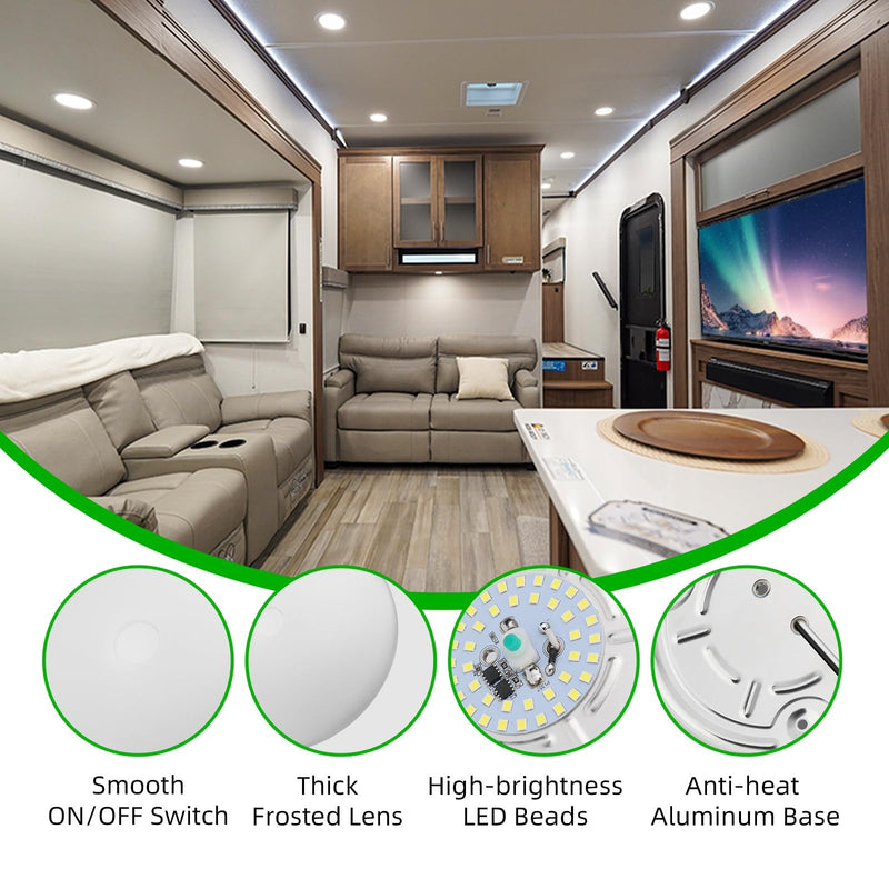 RV Puck Lights, 4.5Inch RV Light Interior 12V, RV LED Ceiling Dome Lighting with ON/Off Switch, 500LM Camper Lighting Fixture for RV Boat Camper Trailer (6500K Cool White, 6PCS) Cool White 6Pack 4.5 INCH